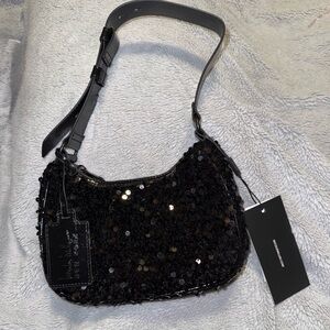 Nicole Miller Black Sequin Shoulder Bag Evening Purse Handbag Y2K Style